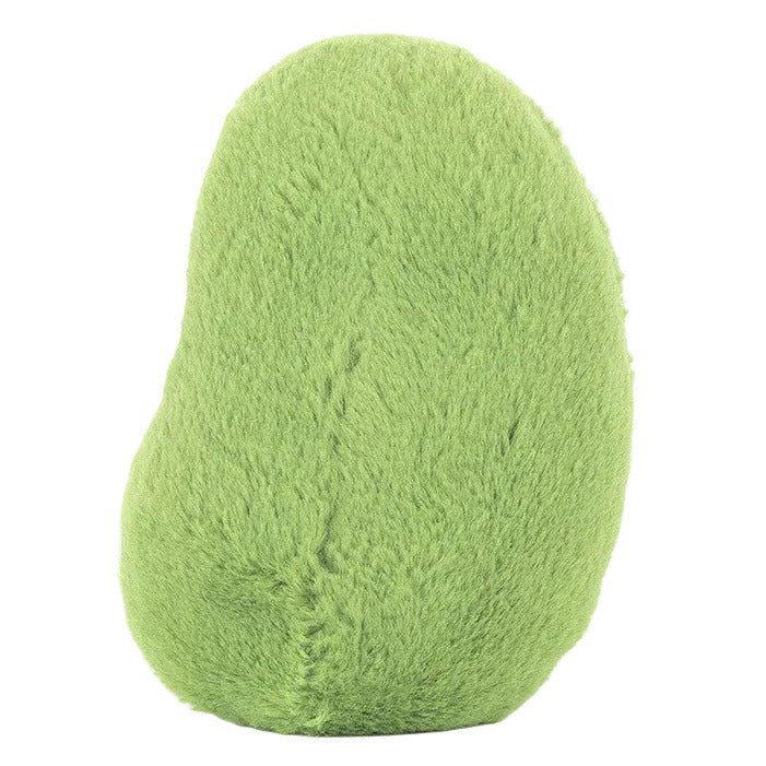 A fuzzy light green plush toy from behind, with no visible features—it's the Jellycat Amuseables Soyella Edamame Bean.