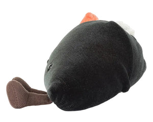 The Amuseables Coneroi Temaki plush toy by Jellycat features a black body, brown tail, orange topping, and white accent—ideal for event coordinators or party planners seeking quirky charm. Shown on a white background.