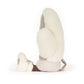 The Amuseables Fitswell Mitten by Jellycat sits upright with cream fur, long ears, and a ribbed knit lower body plus a Jellycat-style brown fabric strap.