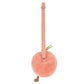 The Jellycat Amuseables Peach Shoulder Bag is round and plush with a peach color, long strap, green leaf accents, and a brown stem detail at the bottom.