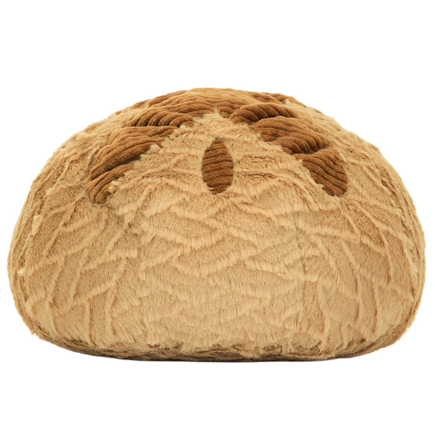 Jellycat’s Amuseables Sourdough is a round, plush bread roll with a light brown textured surface and dark oval markings—an adorable gift for anyone who loves unique, cozy keepsakes.