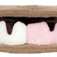 The Jellycat Amuseables S'mores plush is shaped like a s’more, with tan cookie layers, white and pink marshmallow centers, and dark brown chocolate details—an adorable campfire companion.