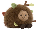 The Jellycat Amuseables Mulshi Woodland Floor is a round, plush hedgehog toy with a furry brown body, smiling face, and soft fabric leaves and branches—an adorable woodland plush friend.