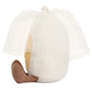 The Jellycat Amuseables Boiled Egg Bride is a plush toy adorned with a brown tail and draped in an elegant semi-transparent white mesh from the top.