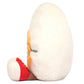 The Jellycat Amuseables Boiled Egg Geek is a plush toy shaped like a seated egg with a white, fluffy exterior, orange face, and red shoes, shown side-on against a white background.