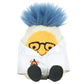 Jellycat’s Amuseables Boiled Egg Scientist Outfit plush toy features blue spiky hair, a yellow face, black glasses, white lab coat, and black shoes—an adorable companion for your collection.