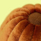 Close-up of the Amuseables Carole Canele from Jellycat, featuring plush orange velvet-like fabric and a brown stem, set against a pale yellow background.