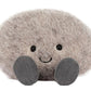 Jellycat’s Amuseables Pebble is a round, fluffy, light gray plush toy with black eyes, a smiling mouth, and two flat gray feet—a delightful companion for active adventures and cozy moments alike.