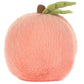 Meet the adorable Jellycat Amuseables Peach—a round, plush toy with a fuzzy pink surface, brown stem, and two green leaves on top.