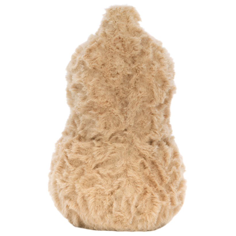 The Jellycat Amuseables Peanut is a tan, furry bean bag chair shaped like a pear with a soft beige shell, shown from the back against a white background.