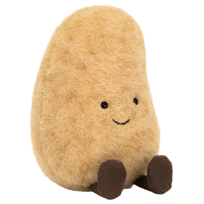 The Jellycat Amuseables Potato is a plush toy featuring golden-brown fur, a smiling face, and soft brown feet—perfect for cuddles.