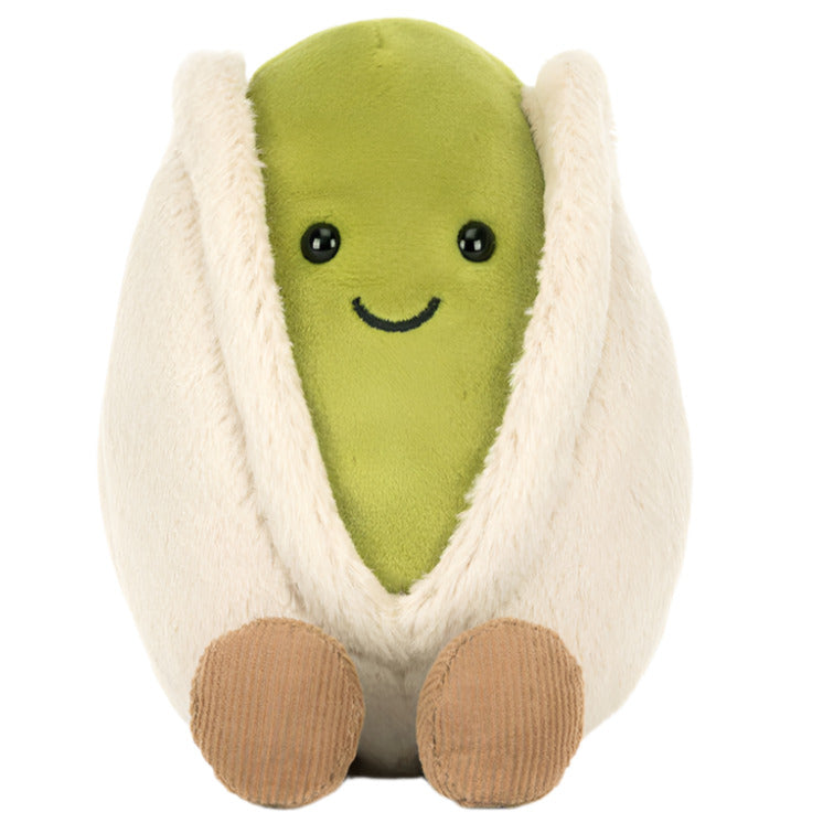 Jellycat’s Amuseables Horatio Pistachio is a plush toy with a smiling green center, beige shell, and brown feet—ideal for plush pistachio collectors or fans of whimsical Jellycat gifts.