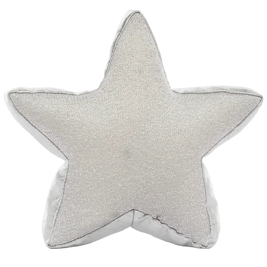 The Jellycat Amuseables Silver Star is a soft, textured star pillow with visible seams—an ideal cozy winter gift against a crisp white background.