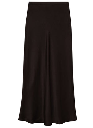 The Bar Silk Skirt by Anine Bing is a black, ankle-length skirt featuring a smooth, slightly flared silhouette with no visible embellishments.