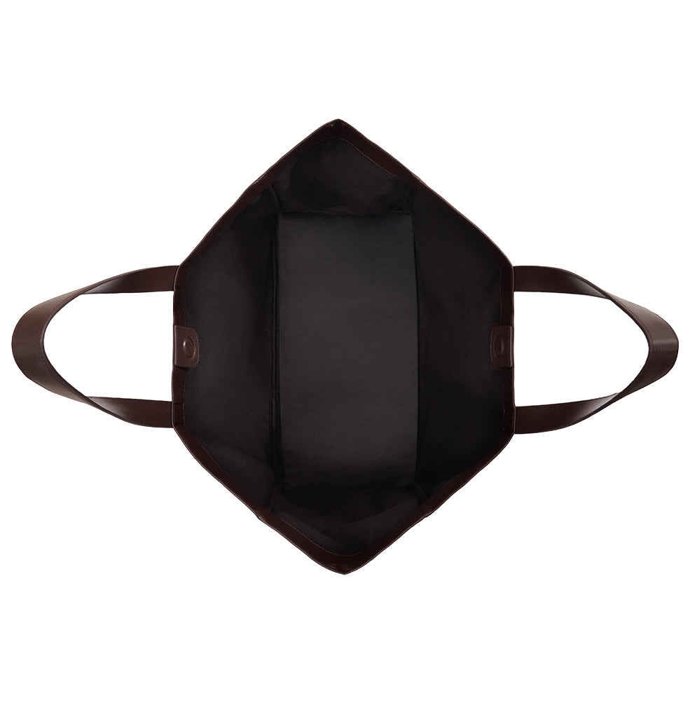 Top view of an open Large Rio Tote by Anine Bing, featuring two handles and a spacious interior—perfect as an everyday essential for versatile style.