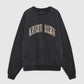 Introducing the Miles Anine Bing Leopard Sweatshirt by Anine Bing—a black oversized sweatshirt made from organic cotton fleece, showcasing "ANINE BING" in bold, leopard-print block letters across the chest.