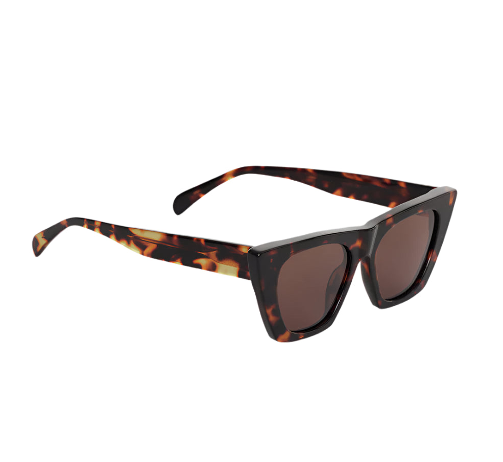 The Anine Bing Paris Sunglasses feature angular, oversized tortoise acetate frames and brown polarized lenses for stylish sun protection.