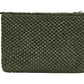 The Rio Woven Pouch by Anine Bing is a rectangular olive green seagrass bag featuring a top zipper closure, reflecting the brand's chic style.