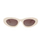 The Anine Bing Roma Sunglasses feature thick off-white bone acetate oval cat-eye frames with dark brown gradient lenses, shown against a white background.
