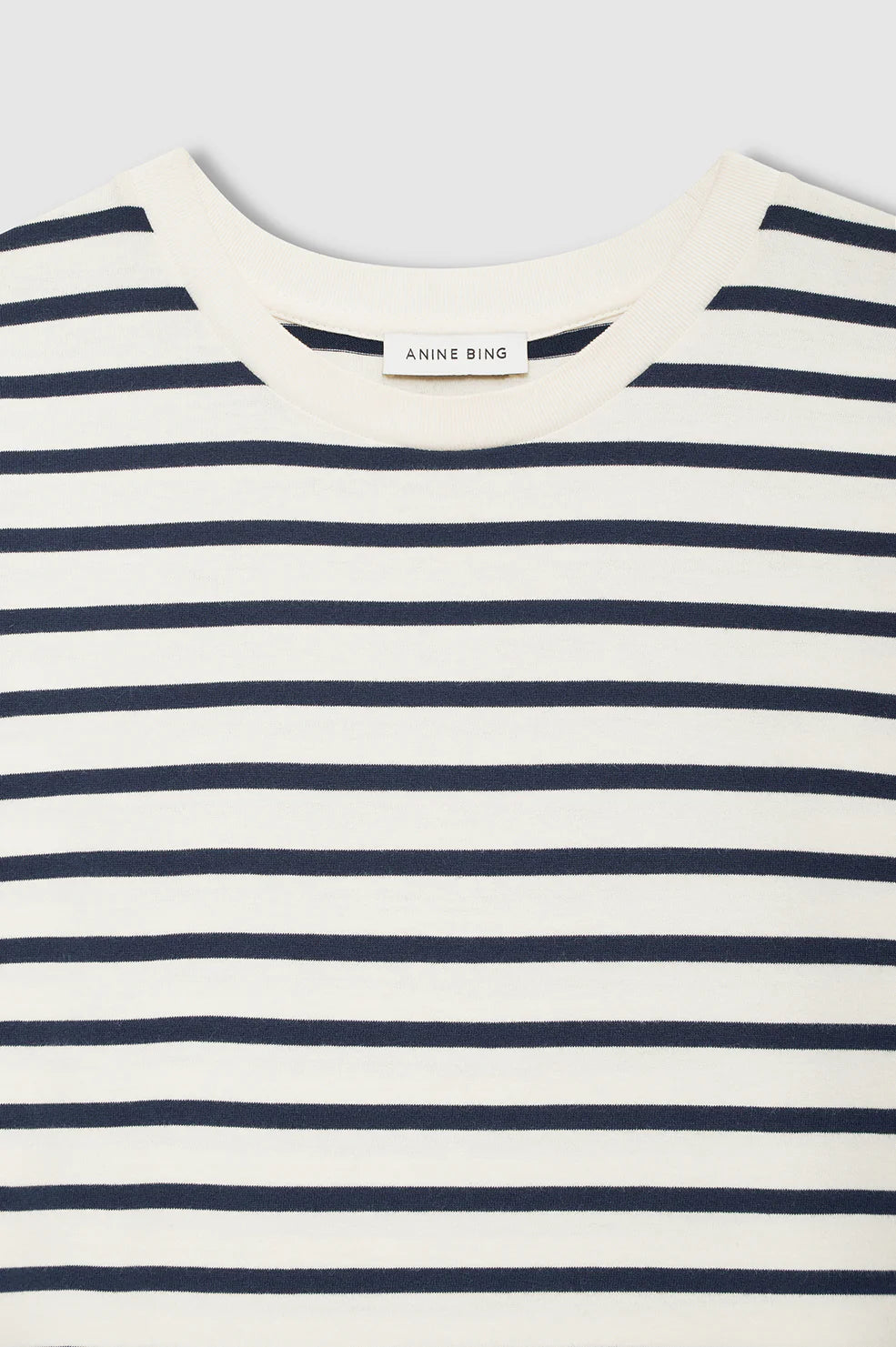 A close-up of the Anine Bing Wynne Stripe Dress, a casual jersey piece perfect for everyday wear.