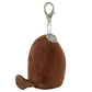 The Jellycat Amuseables Coffee Bean Bag Charm is a plush brown kiwi bird keychain with a metal clip, perfect as an adorable accessory for your bag.