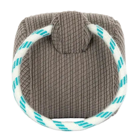 Gray textured plush toy with a round top and a blue-and-white striped rope loop attached around it, the Amuseables Sports Walston Whistle from Jellycat is perfect for sporty play and cuddles alike.