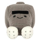 Plush toy shaped like a gray whistle with a smiling face, black eyebrows, and white feet with black dots, sitting upright against a white background—this adorable Jellycat creation is called the Amuseables Sports Walston Whistle and is part of the Amuseables Sports collection.