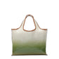 The 3.1 Phillip Lim Coated Ombre Canvas Mini Market Tote features brown handles and trim, a cream-to-green gradient design, and durable coated canvas construction.