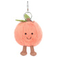 Add a cute touch to your bag or keys with the Jellycat Amuseables Peach Bag Charm, a plush keychain featuring a smiling peach, stitched eyes, green felt leaf, and two brown legs.