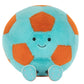The Jellycat Football by Jellycat is a plush toy with blue and orange panels, a smiling face, and small blue polka-dot feet—an adorable and fun football suitable for all ages.