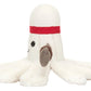 Jellycat’s Amuseables Sports Badminton plush is a white octopus-shaped shuttlecock toy with a red band, smiling face, and gray fin—perfect for adding sporty fun to any Amuseables collection.