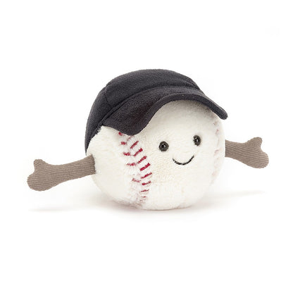 Amuseable Sports Baseball - a stuffed plushie designed with a cap on it by Jellycat.