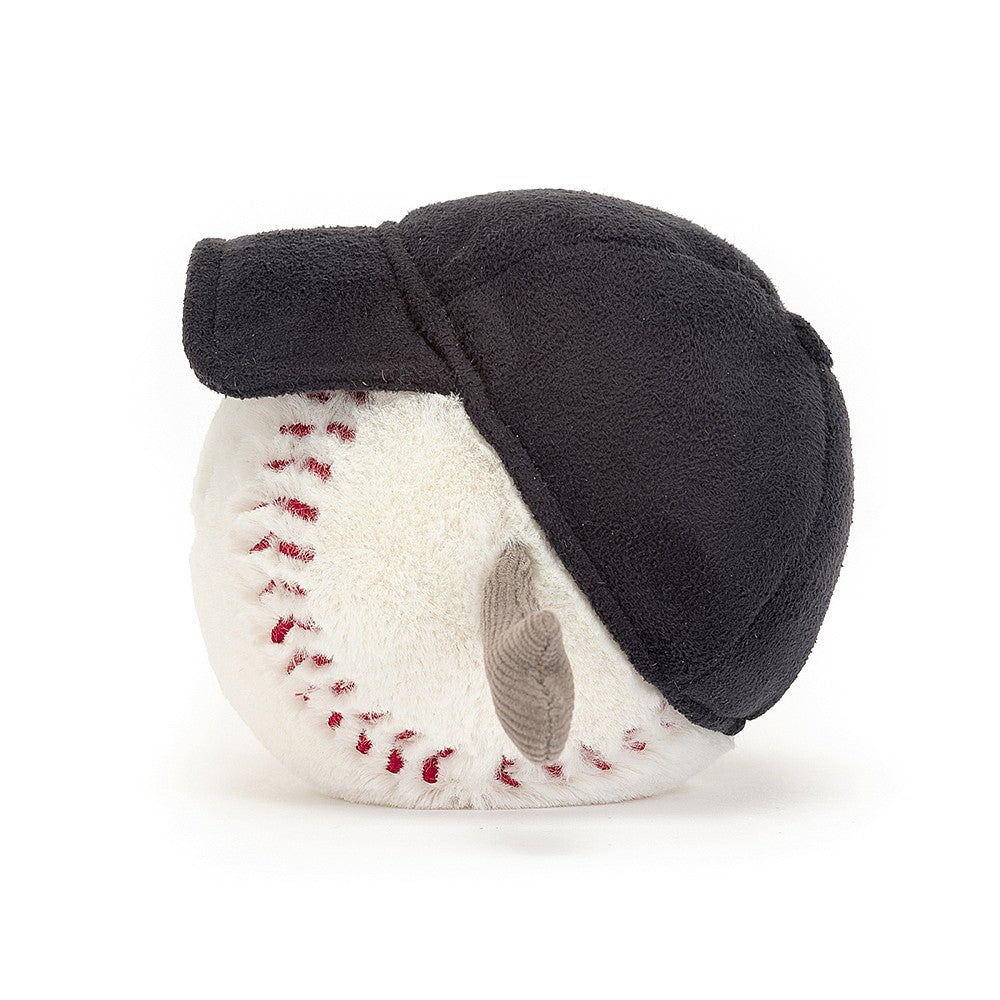 Amuseable Sports Baseball - a stuffed plushie designed with a cap on it by Jellycat.