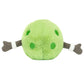 The Jellycat Amuseables Sports Pickleball is a round, green plush toy inspired by a pickleball, with two small dark green dots and two gray, bone-like arms on each side.