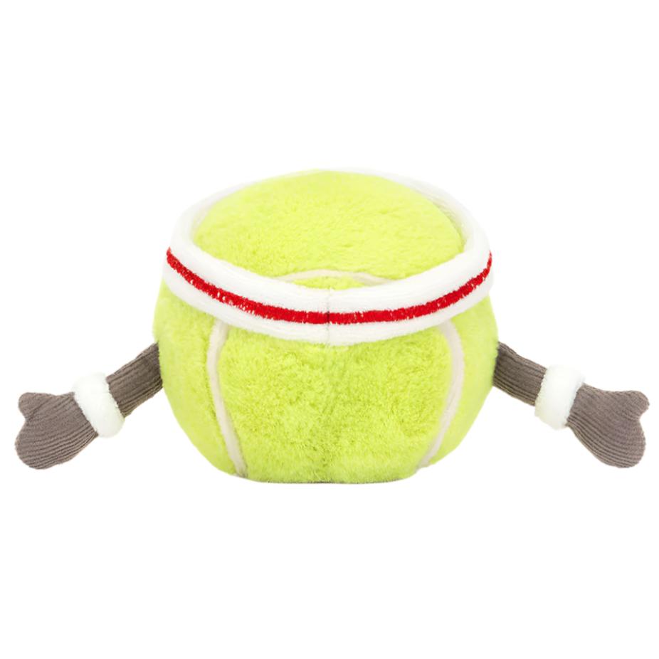 The Jellycat Amuseable Sports Tennis Ball is a plush toy shaped like a tennis ball with brown arms and white wristbands—perfect for fans of playful, sporty, and cuddly collectibles.