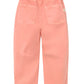 Back view of Cozmo Girls' Atena Pants in coral pink, designed with a high waist, elastic waistband, two back pockets, and cropped legs for a comfortable yet stylish look.