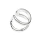 The Alma Ring by Lie Studio showcases two parallel, curved sterling silver open bands positioned vertically on a white background, capturing timeless elegance.