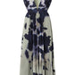 Introducing Altuzarra's Pamela Dress, a sleeveless V-neck midi with pleats. It features a black and white abstract pattern on a gray base, reminiscent of an enchanting sycamore ladybug print, all set against a pristine white background.