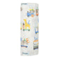 Angel Dear's Animal Train Swaddle Blanket features vibrant animal and train designs on a white background.