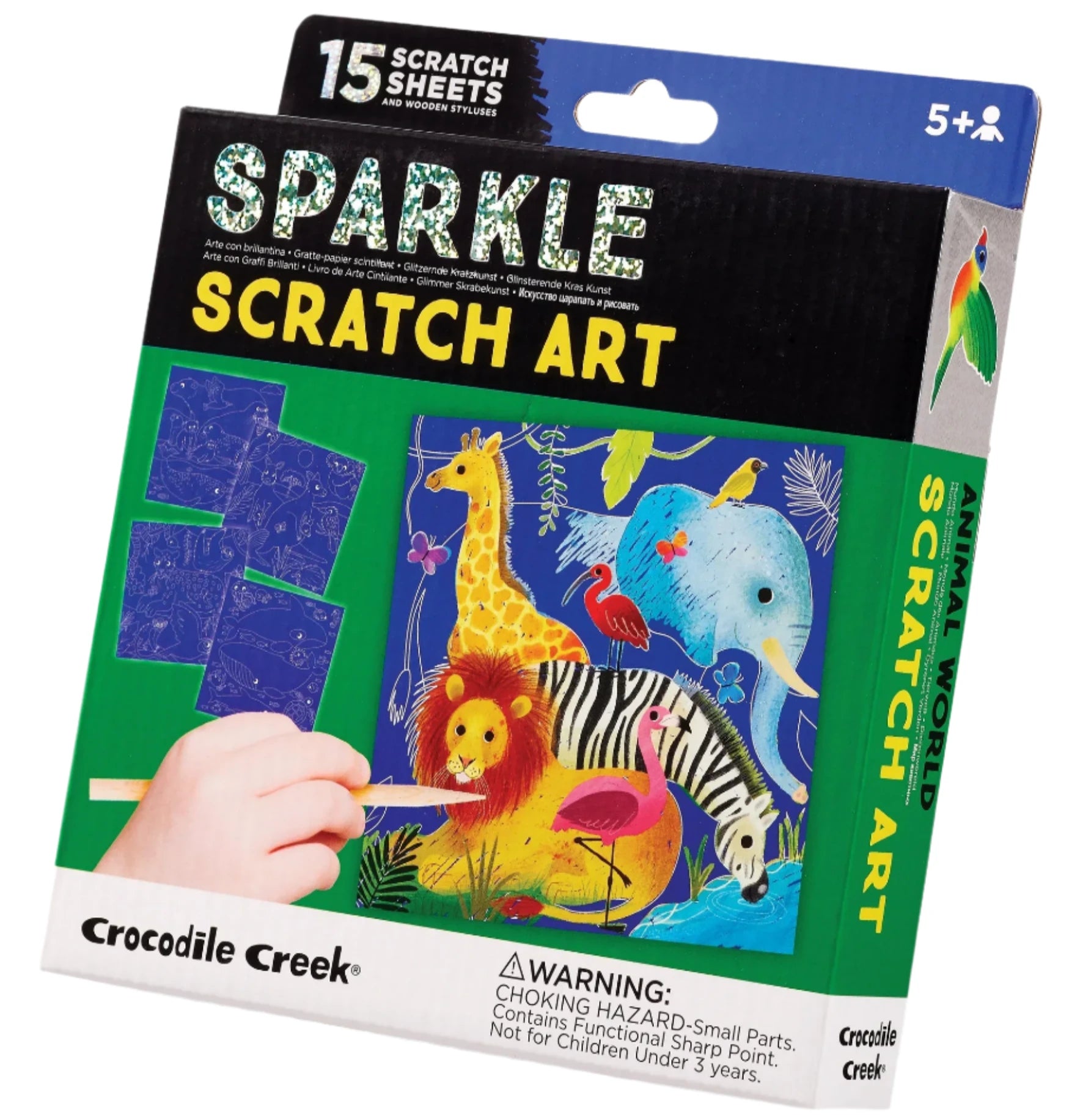 This Crocodile Creek Sparkle Scratch Art set from Crocodile Creek offers animal designs and comes with 15 scratch sheets, making it ideal for children aged 3-8.