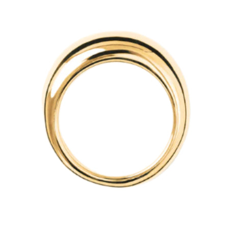 The Anna Ring by Lie Studio is a slightly irregular, shiny gold-plated sterling silver piece displayed on a white background—perfect for everyday wear.