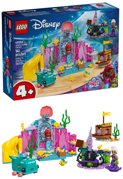 The Legos - Toyhouse LEGO® Disney™ Ariel's Crystal Cavern set showcases a colorful castle complete with mini Ariel and ocean-themed accessories. This 41-piece mermaid playset, ideal for children aged 4 and above, captures the magic of Ariel's underwater world.