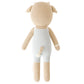 Asher the Cow - Regular 20" by Cuddle + Kind: a tan knit stuffed animal in white overalls, shown from the back with a tail and small horns—born on May 20th to inspire daily kindness.