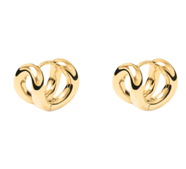 The Asta Earrings by Lie Studio are gold knot-shaped studs with a refined silhouette, shown on a white background.