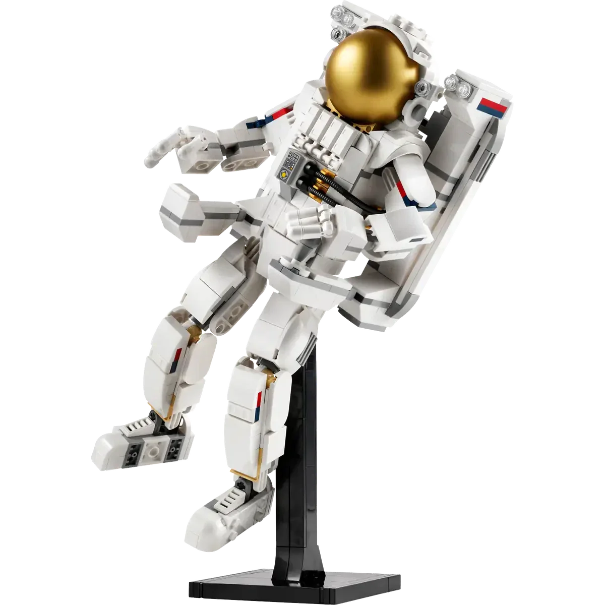LEGO® Creator Space Astronaut features a white spacesuit with a gold visor and comes with a black display stand—a stellar addition to any space toy collection from LEGO®.