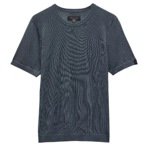 The Rag & Bone Aulton Knit Tee is a slim-fit, short-sleeve, crewneck sweater made from a dark gray lightweight wool blend, shown flat on a white background.