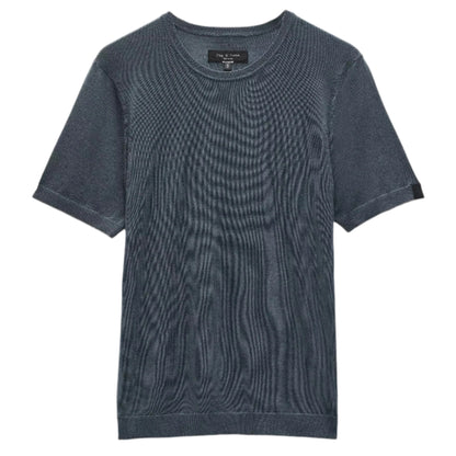 The Rag & Bone Aulton Knit Tee is a slim-fit, short-sleeve, crewneck sweater made from a dark gray lightweight wool blend, shown flat on a white background.