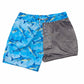 Snapper Rock's Jawesome Waves Swim Short offers blue and gray sides, featuring a shark print on the blue side and a drawcord waist for a perfect fit.