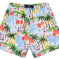 Snapper Rock Boys' Ciao Paradiso Swim Short is made from recycled fabric with a tropical print—palm trees, grapefruits, blue bows, and "Ciao" on a light background—and provides UPF50+ sun protection for all-day fun.