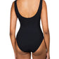 A person is shown from the back wearing the Karla Colletto Basics V-Neck Tank with High Back One Piece swimsuit in black, set against a white background.